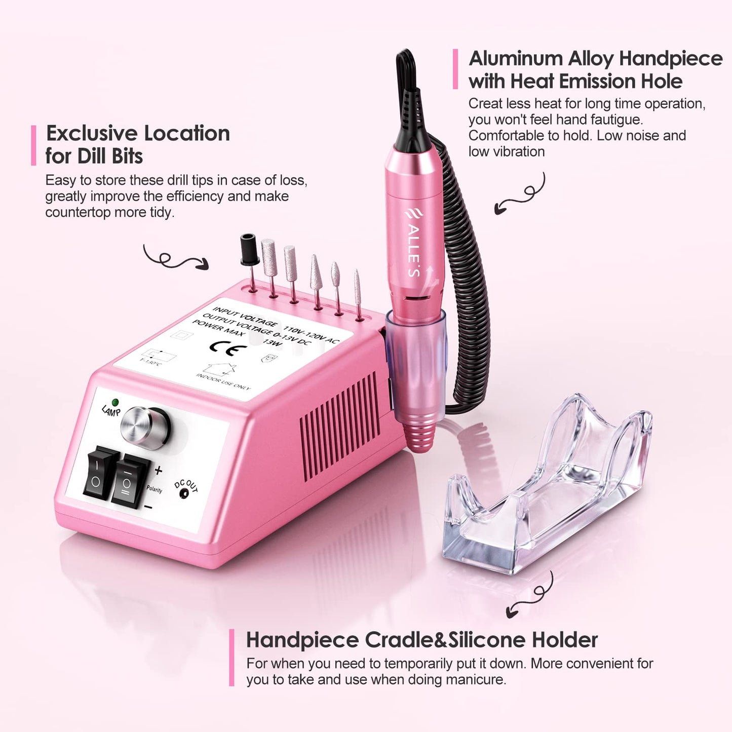 Professional Nail Drill Machine 30000 RPM Efile Electric Nail Filer Kit for Finger Toe Nails, Acrylic Gel Nails, Manicure Pedicure Drill with 6Pcs Nail Bits, 106Pcs Sanding Bands - Pink