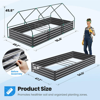 Quictent Raised Garden Bed Galvanized Raised Beds for Gardening Vegetables with Cover 8x4x1 ft Metal Planter Box Outdoor Use (Clear)