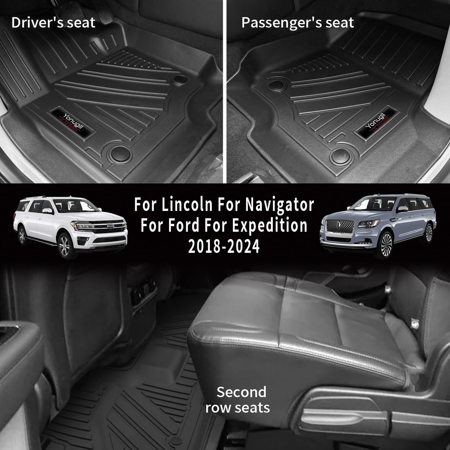 for 2018-2024 Ford Expedition/Lincoln Navigator 7 Seater Floor Mats 3 Row Trunk Cargo Liners Backrest Mat Full Set All Weather TPE Protection Mat Accessories (Only for 7 Seat,Not for MAX Or L)