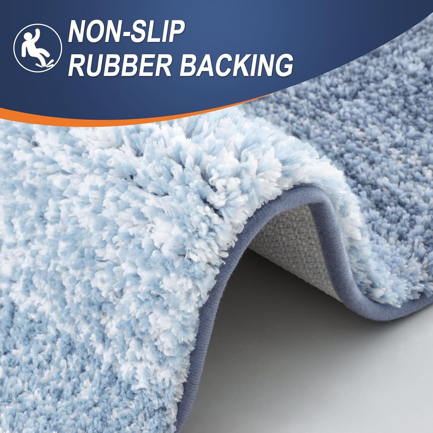 OLANLY Bathroom Runner Rugs - Extra Soft Microfiber Bath Mats | 47x20, Quick Dry, Rubber Backing, Blue