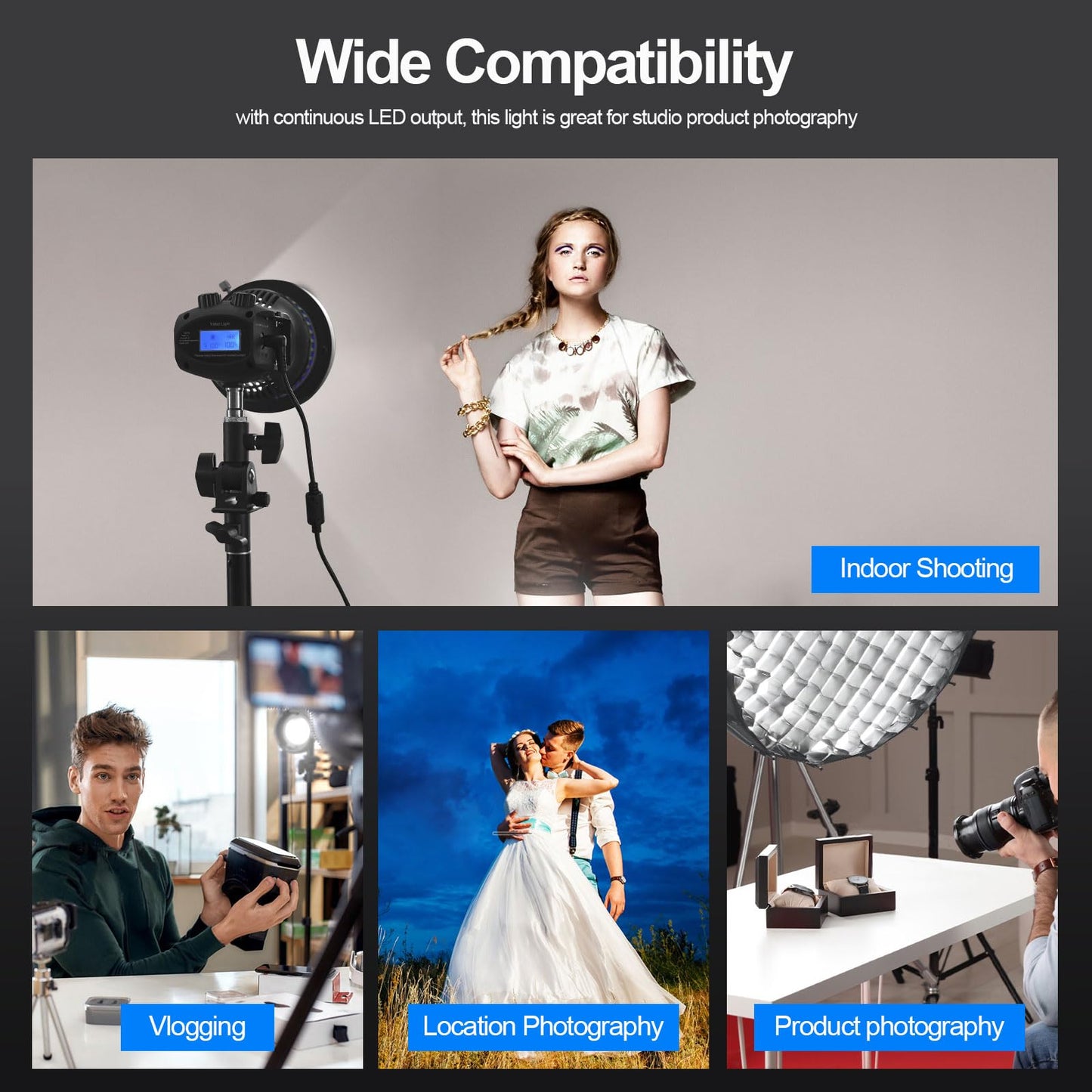 Wellmaking 80W Portable LED Light Continuous Light COB Spotlight Video Light CRI 97+ Dimmable Lightweight Noiseless Fresnel Lens AC/DC Power Supply Bowens Mount Portable Light for Photography
