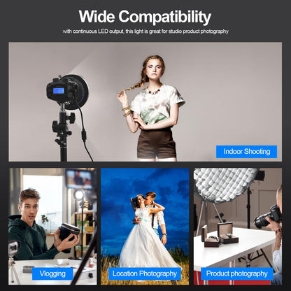 Wellmaking 80W Portable LED Light Continuous Light COB Spotlight Video Light CRI 97+ Dimmable Lightweight Noiseless Fresnel Lens AC/DC Power Supply Bowens Mount Portable Light for Photography