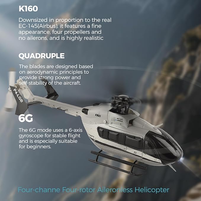 Wltoys K160 Helicopter 4CH EC-145 Rescue Helicopter with Brushless Motor &amp 6G Gyro - Altitude Hold One-Touch Fly 8-10 Min Flight Anti-Crash Scale 4-Blade Design for Beginners and Pros