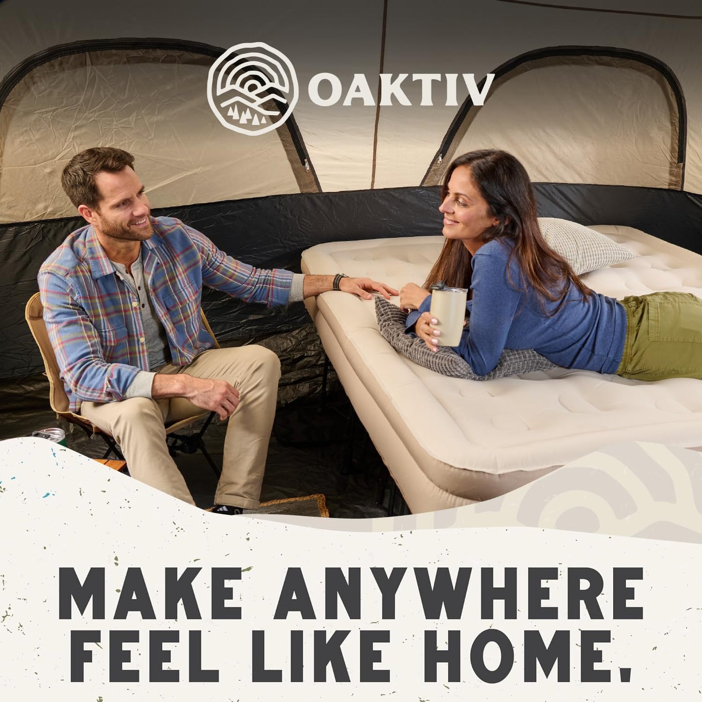 Oaktiv Twin Air Mattress with Frame, Self Inflating/Deflating Bed for Adults - PeakRest Blow Up Bed, Camping Cot with Mattress - Portable with Travel Rolling Case on Wheels
