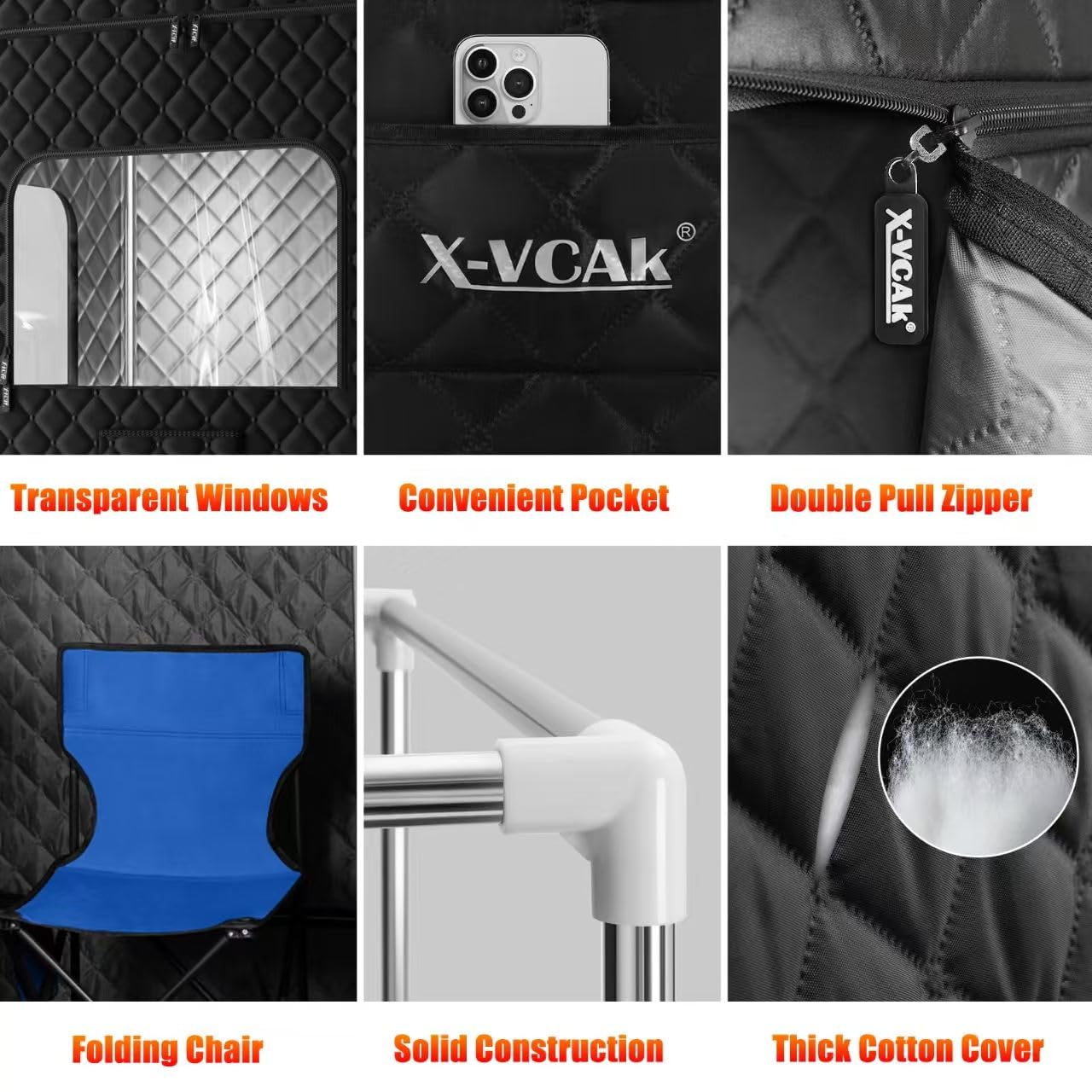 X-Vcak Upgraded 2 Person Sauna, Portable Sauna with 5 Layer Waterproof, Portable Steam Sauna Tent with 2 Steamers, 2 Folding Chair, 71”x 49”x 36"