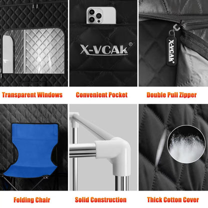 X-Vcak Upgraded 2 Person Sauna, Portable Sauna with 5 Layer Waterproof, Portable Steam Sauna Tent with 2 Steamers, 2 Folding Chair, 71”x 49”x 36"