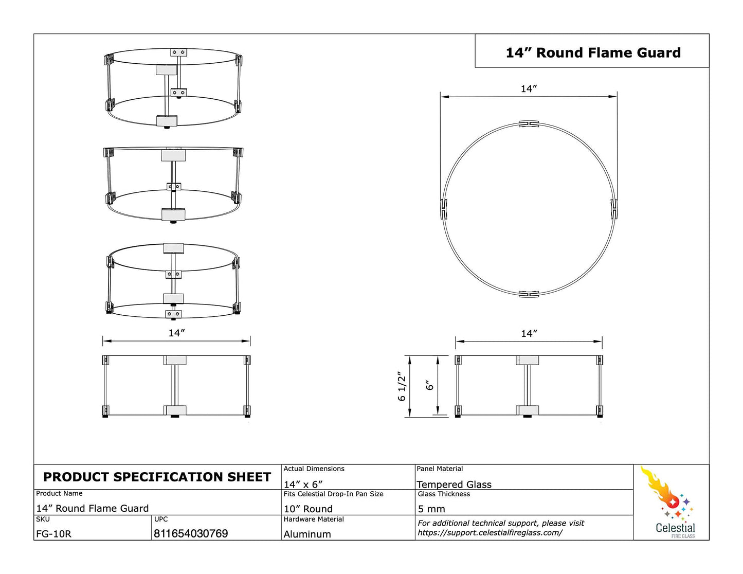 Celestial 14" Round Wind Guard for Gas Fire Pits