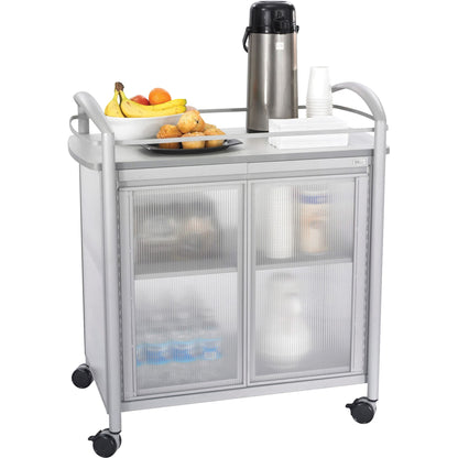 Safco Impromptu Refreshment Cart 8966GR, Gray, 200 lbs. Capacity, Double Doors, Swivel Wheels, 36.5" x 34" x 21.3"