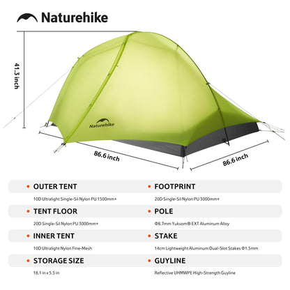 Naturehike Star Trail Ultralight Backpacking Tent, 2.3lb One Person Tent, 2.76 lb 2 Person Tents for Camping