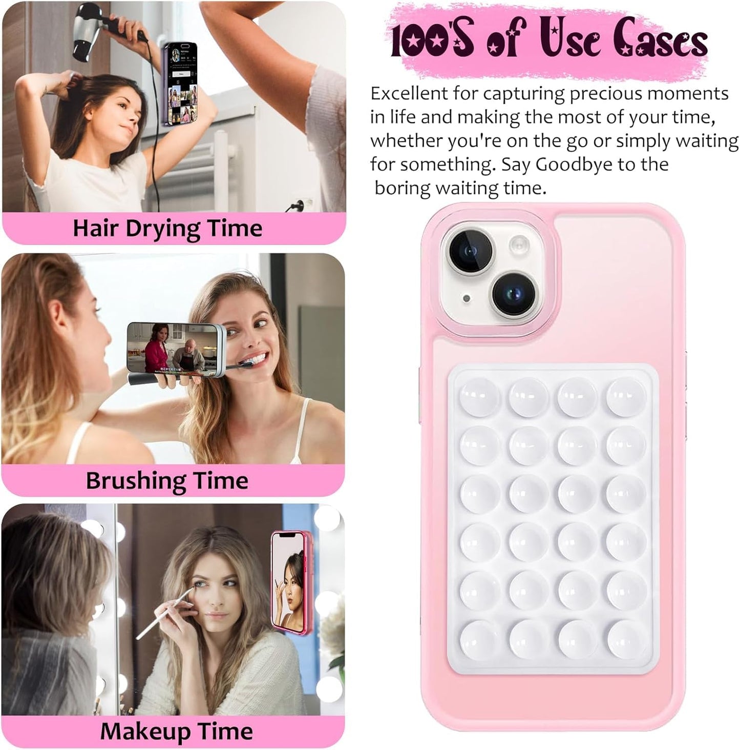 Suction Phone Case Mount, Silicon Adhesive Phone Accessory for iPhone and Android, Hands-Free Fidget Toy Mirror Shower Phone Holder, Tiktok Videos and Selfies Blue