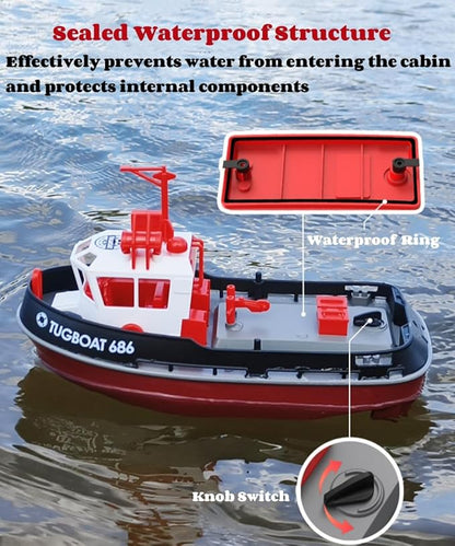 RC Boat 1/72 RC Tugboat for Pools and Lakes 2.4Ghz High-Speed Remote Control Boat with LED Lights and Low Battery Alarm for Teen and Adults