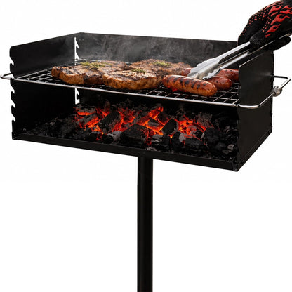 Charcoal Grill, Park Style Charcoal Grill, 30" x 17" Heavy Duty BBQ Grill Charcoal, Adjustable Single Post Barbeque Grill for Camping, Outdoor Cooking, Backyard, Patio, Camp Grilling Barbecues Cookout