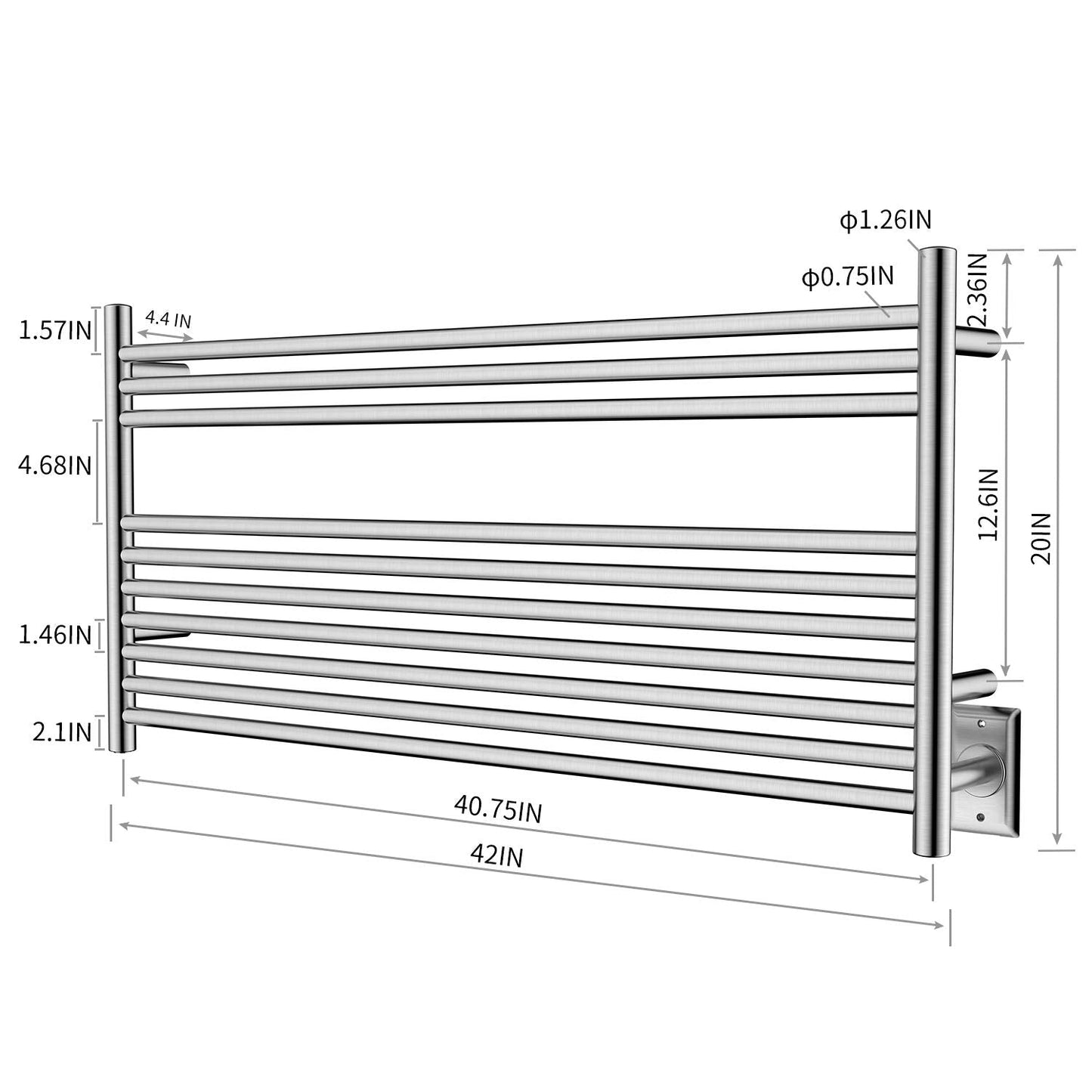HEATGENE Towel Warmer Wall-Mounted Hardwired Heated Towel Rack Hot Towel Bar Brushed