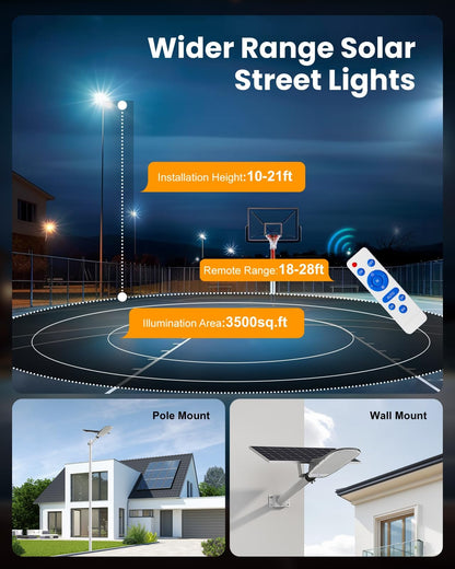 12000W Solar Street Lights Outdoor Waterproof, Super Bright LED Security Flood Light, Motion Sensor & Remote Control, Dusk-to-Dawn Parking Lot Lights for Garden,Yard, Farm, Commercial Plaza(2pack)