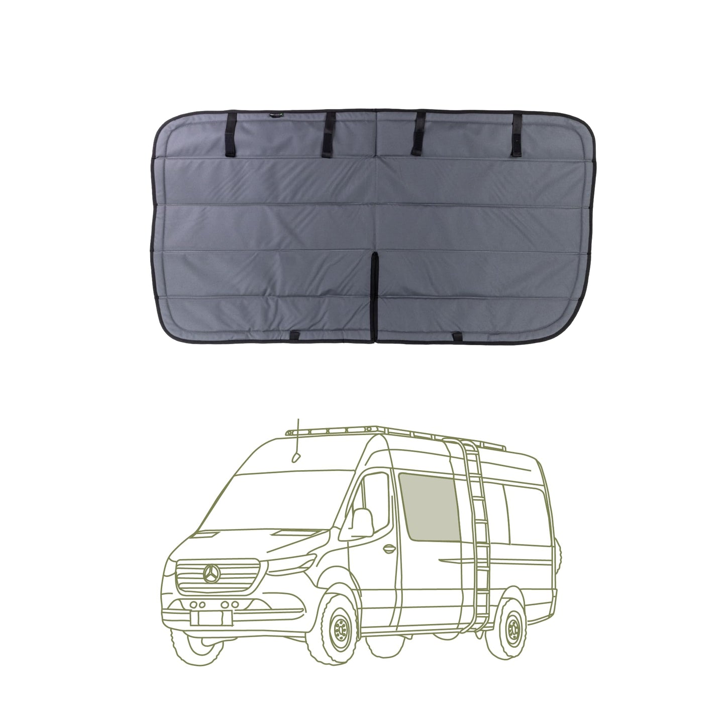 VanEssential Insulated Magnetic Blackout Window Cover Designed for Mercedes-Benz NCV3 & VS30 Crew Window with Bare Metal Window Frame ONLY (Van Years 2007 to Current Model) - Charcoal Gray