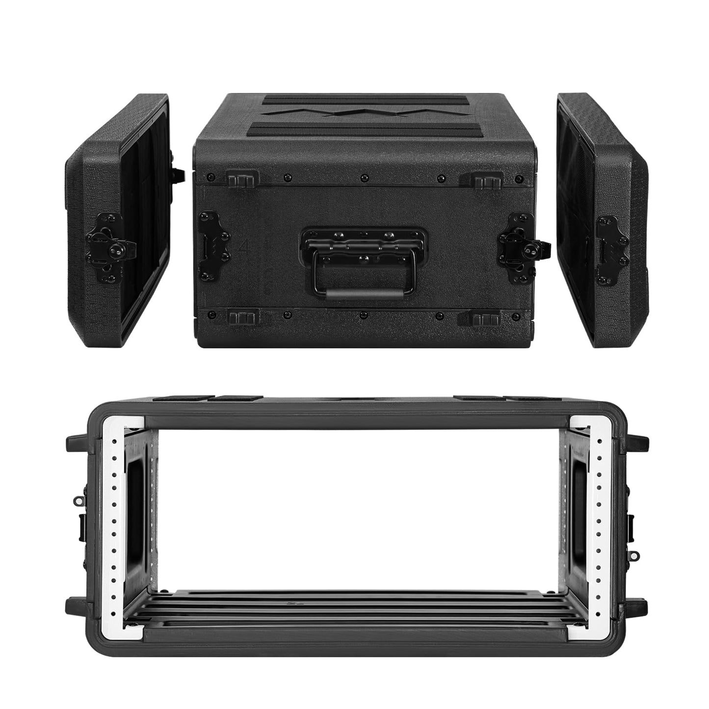 ECGOIOE 4U Rack Case Shallow 17" Depth, 19" Rackmount Flight Cases Easy Installation Portable Carry Watertight Dust Proof 2 Space Shockproof Mount Racks with Microphone Compartments Space Saving