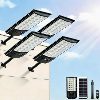 PCYIS Solar Street Lights Outdoor, 4-Pack 45000LM, Dusk to Dawn Motion Sensor Light with Remote, 7500K LED Solar Flood Light, IP67 Waterproof Wall Mount Security Light for Yard, Garage, Driveway