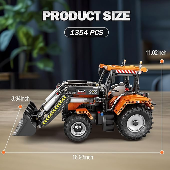 Reobrix Loading Tractor Building Blocks Sets for Adults Remote Control Bulldozer Building Model Kit Excavator Engineering Building Toys for Adult (22024)