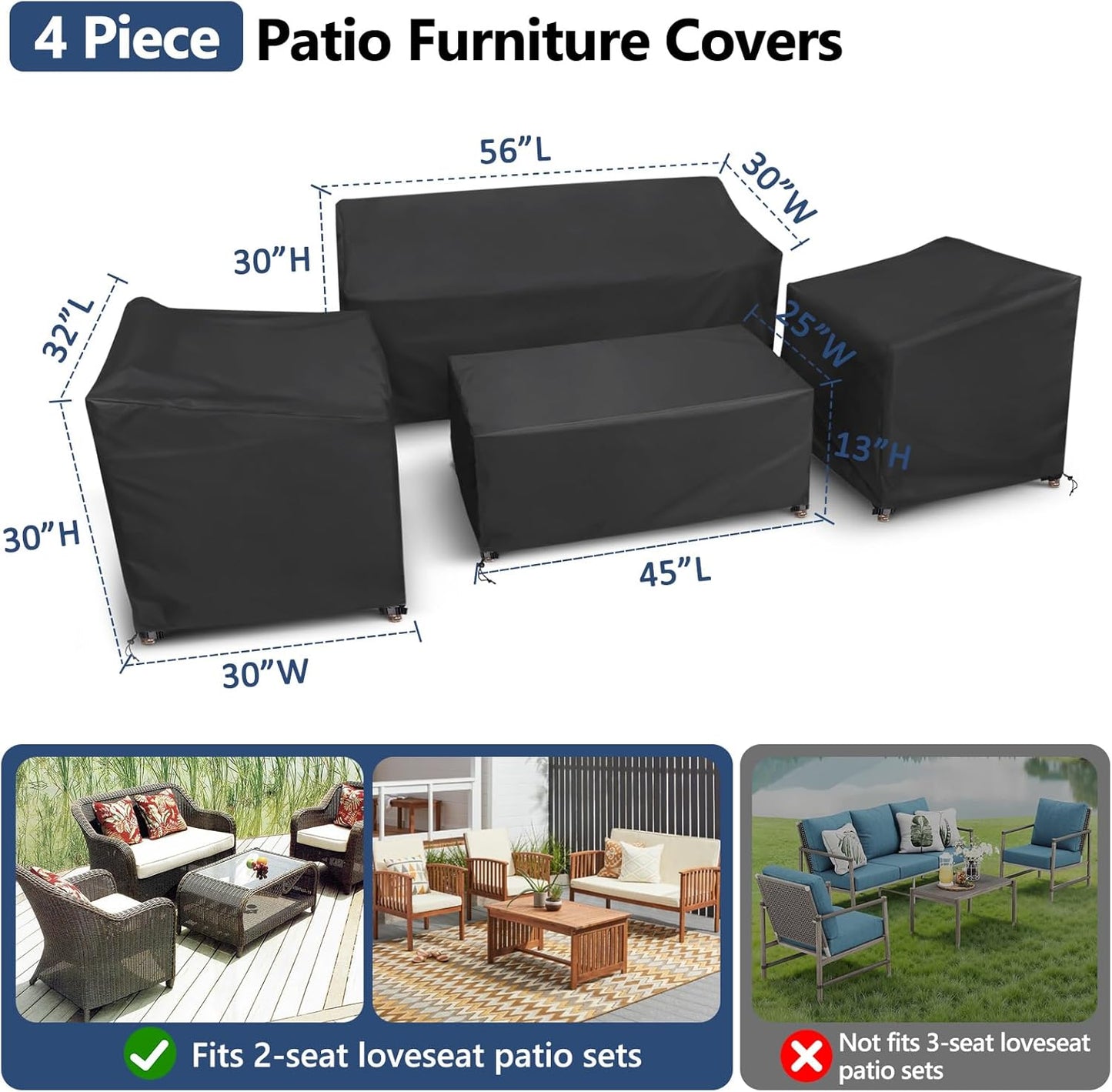 STARTWO Heavy-Duty Waterproof Patio Furniture Covers - 4-Piece Set for Rattan Wicker, Black