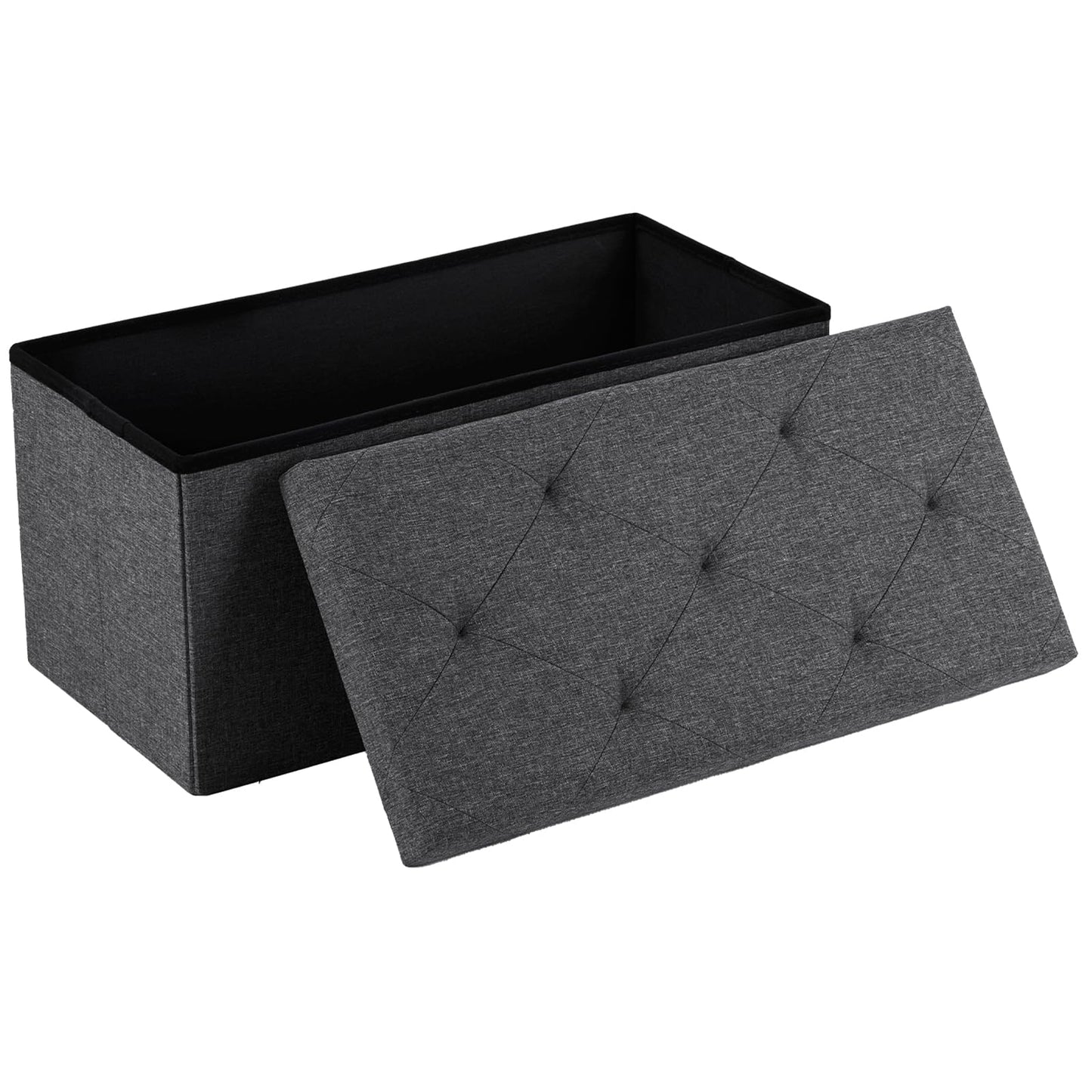 DUMOS 30in Storage Ottoman Bench, Storage Chest, End of Bed Foot Rest Stool with Padded Seat, Bedroom Bench for Living Room, Bedroom, Support 660lbs, Grey