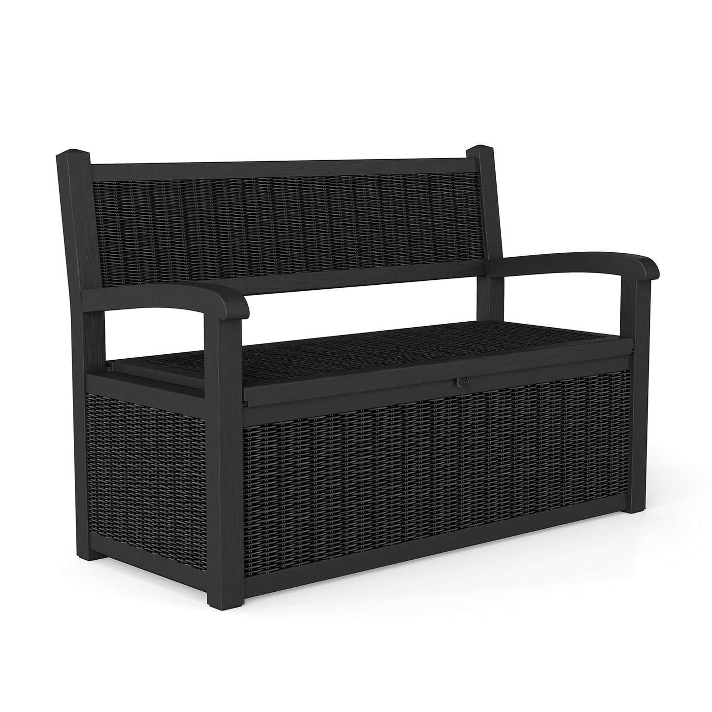 Skepphlay 70 Gallon Storage Bench Outdoor, Deck Box Bench with Armrest, Lockable Outside Benches with Storage, Deck Boxes Waterproof for Pool Patio Garden (Black)
