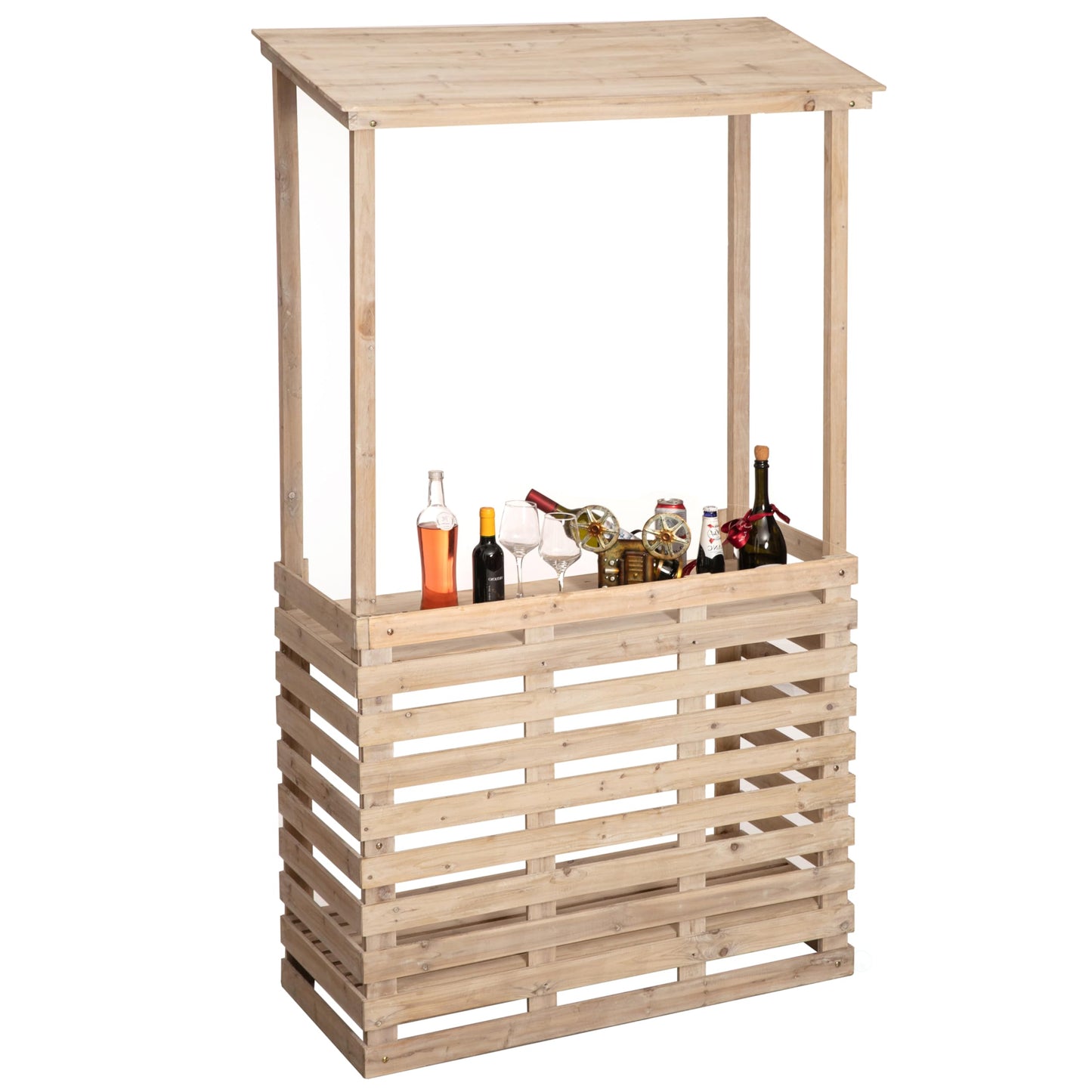 Vintiquewise Multi-Use Wooden Outdoor Bar Counter with Roof – Garden & Patio Serving Station, Backyard Drink & Snack Bar, Lemonade Stand, Event Booth for Home Parties, Weddings & BBQs