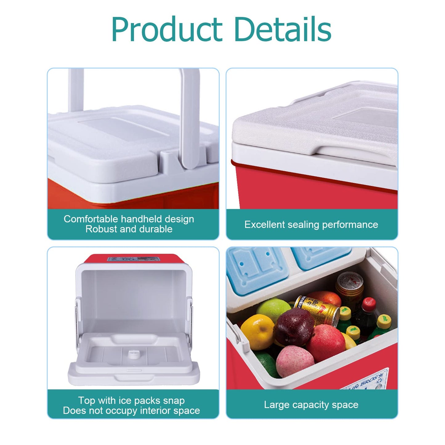 11/17/28 Qt Insulated Portable Cooler Leak-Proof Ice Chest Lunch Box Hard Coolers with Ice Packs for BBQ, Camping, Pincnic-Red