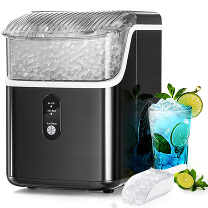 Antarctic Star Nugget Ice Makers Countertop, Portable Ice Machine with Ice Scoop & Basket, 34Lbs/24H, Self-Cleaning, One Click Operation for Camping/RV/Party (Stainless Steel Black)