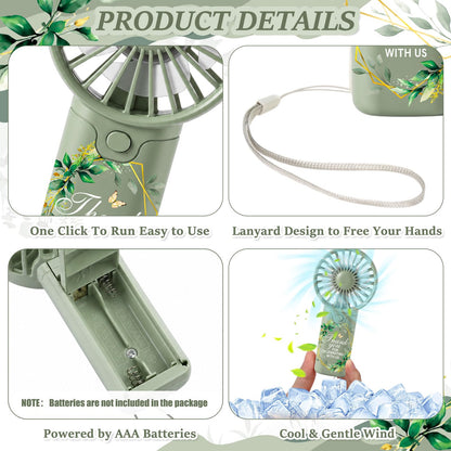 VIHOSE 50 Pcs Mini Wedding Handheld Fan for Guests Bulk Portable Electric Personal Fans with Thank You Print for Guest Summer Outdoor Bridal Shower, Battery Not Include(Boho Floral,Sage Green)