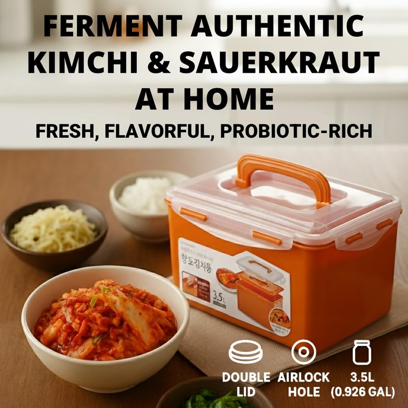 Corvalezy Probiotic Kimchi & Sauerkraut Container for Fresh Fermentation | Airtight Food Storage with Inner Vacuum Lid, (3.5 L) (0.92gal)