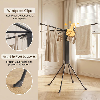 CHENKENI Foldable Clothes Drying Rack, Laundry Drying Rack Collapsible, Indoor Clothes Drying Rack, with 16 Clips Portable Clothes Drying Rack for Hanging Clothes, Indoor, Camping, Balcony, Outdoor