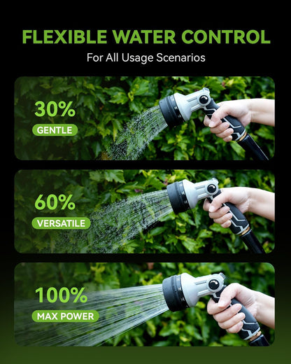 RAINPOINT Full-Metal Garden Hose Nozzle - Heavy Duty Sprayer with 10 Adjustable Patterns & Thumb Control | Black
