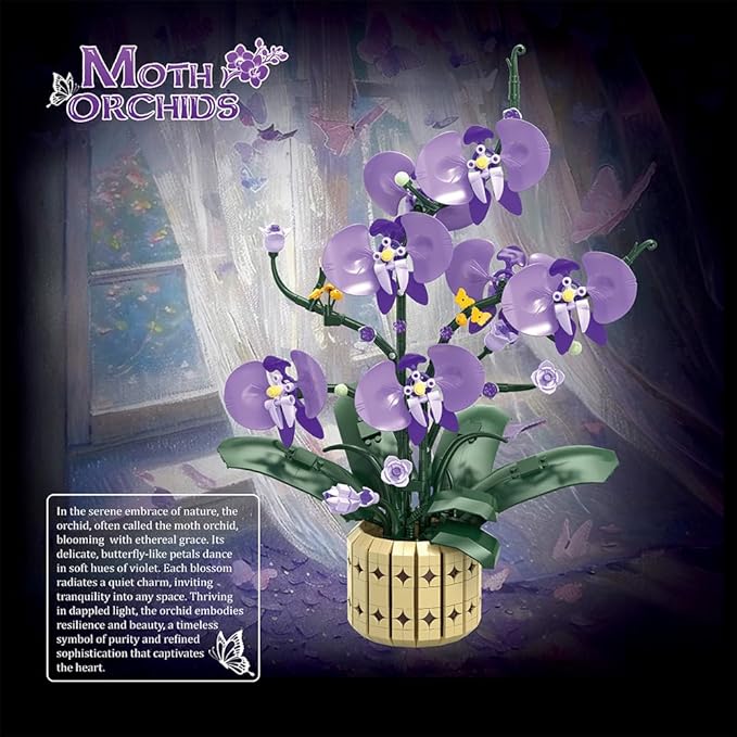 39119 Moth Orchids Building Blocks Flower Set 832 Pieces of Floral and Plant Series Block Sets Adult Creative Enthusiast Model Gifts and Unique Collectibles Can be Used for Room Decoration