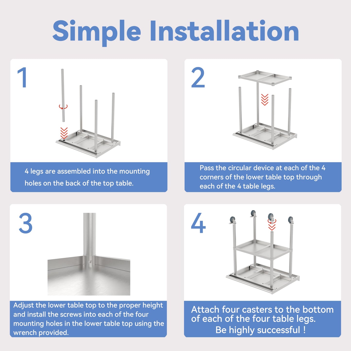 STEELBUS Stainless Steel Work Table with Back Panel,Undershelf and Casters,Commercial Prep Table for Kitchen, Restaurant,Garage,Workshop,NSF Certified,Durable,Scratch & Rust Resistant