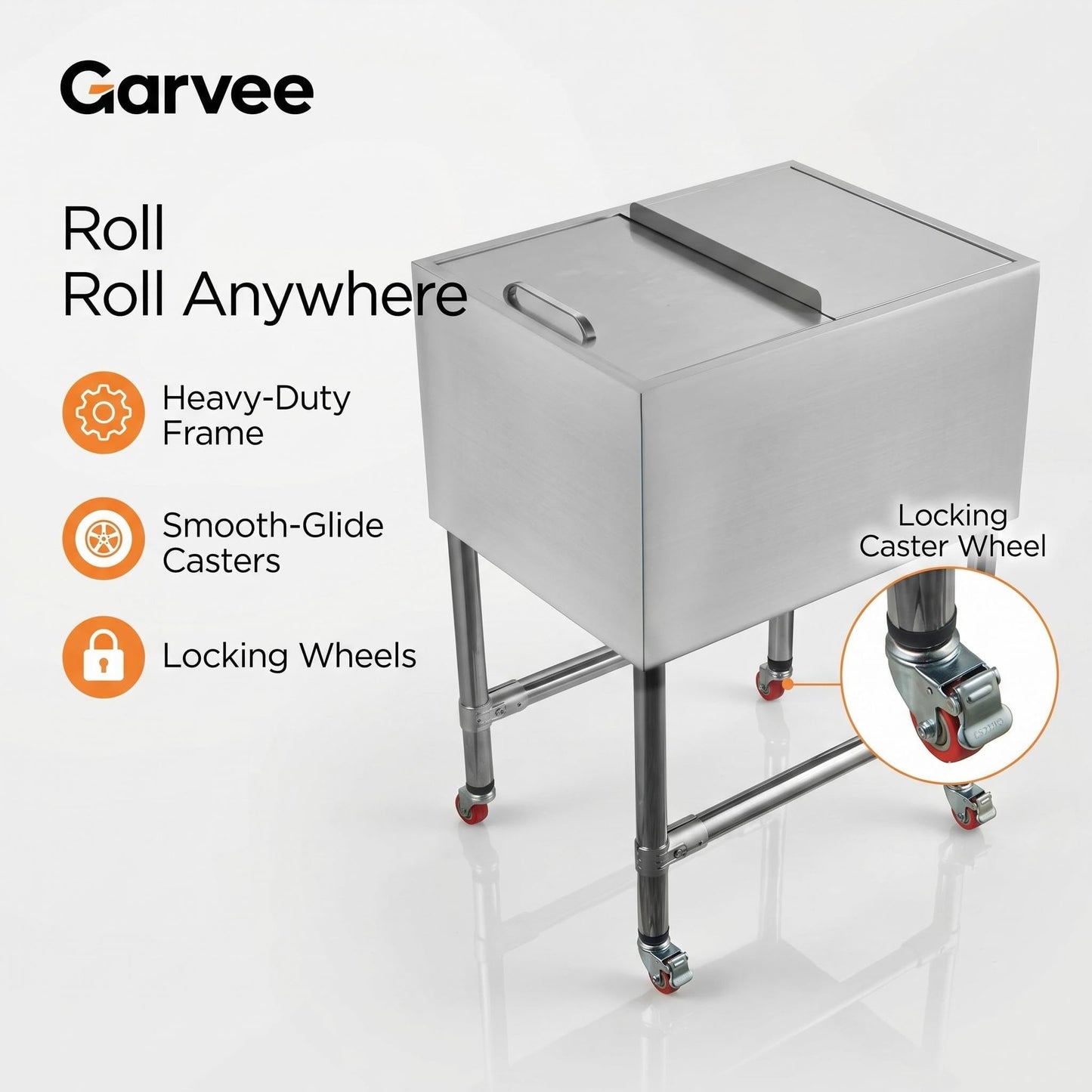 24x19x37inch Ice Bin for Bar,Commercial Ice Bin with Legs,Commercial Insulated Stainless Steel Ice Bin with Lid & Drain System, Large Capacity Underbar Ice Chest for Restaurants, Pubs & Cocktail Bars