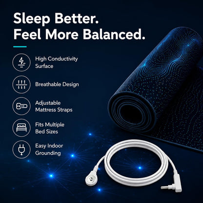 Grounding Mat for Bed, Conductive Earthing Mat Bed for Improve Sleep, Relieve Stress, Premium PU Leather Anti-Slip Grounding Pad with Grounding Cord, 27" * 60", Black, Fits Full Size Bed