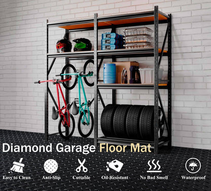 StellarStar 4x25 FT Garage Floor Mat, 2.8mm Thickened PVC Diamond Plate Garage Mat with 20PCS Tapes, Rubber Flooring Rolls for Under Car, Non-Slip Rubber Motorcycle Mat for Golf Cart, Trailer, Black
