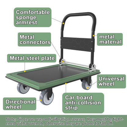 WUD Push Cart, Folding Mobile Platform Trolley,Thickened and Reinforced, 360° Swivel Wheels,30.3 “L x 19.7 ”W, 900 lb. Green Dolly cart with Wheels