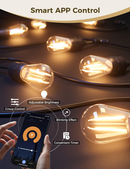 XMCOSY+ Smart LED String Lights for Outside 144Ft with 45 Dimmable Edison Bulbs Waterproof Shatterproof