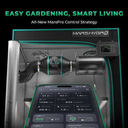 MARS HYDRO 4 Inch Air Filtration Kit, Inline Duct Fan with iControl Temperature & Humidity Controller, App Remote Control, Carbon Filter Combo +25Ft Ducting, Grow Tent Hydroponics Ventilation System