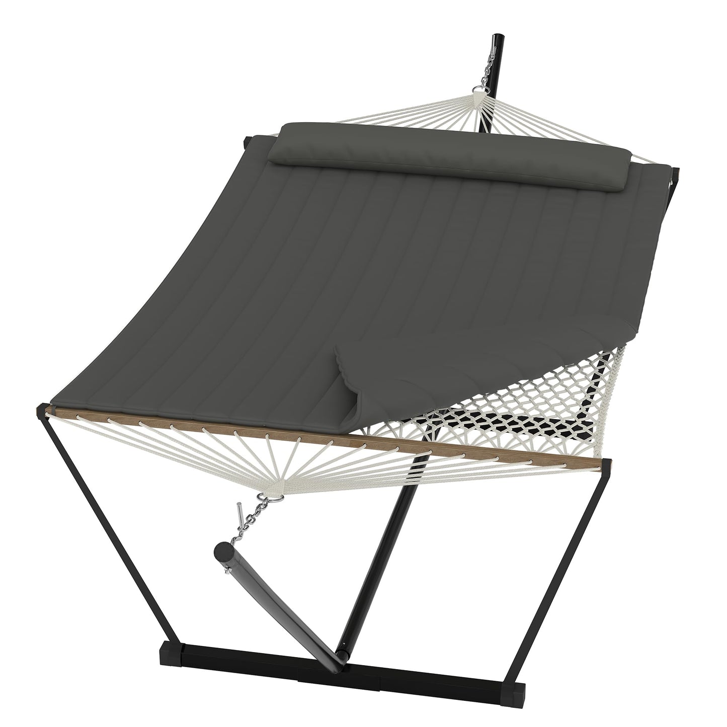 Heavy Duty 2 Person Double Hammock with Portable Adjustable Steel Stand, Outdoor Hammock with Pillow for Patio, Garden, Beach, Backyard Camping