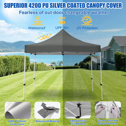 Yesker 10x10 Pop Up Canopy Tent with 4 Sidewalls Portable Folding Outdoor Canopy Easy Setup Gazebo Waterproof Instant Popup Shelter Tent w Wheeled Carry Bag sandbags for Events Parties Camping, Gray