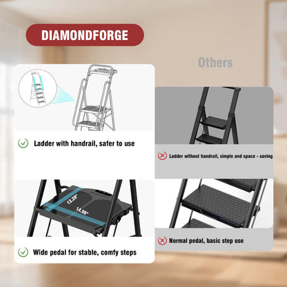 6 Step Foldable Step Ladder Stool with Roomy Tool Tray and Secure Handrail, Foldable Platform Ladder 6 Step Folding Stepstools with Wide Pedals and 800lbs Weight Capacity for Adults, Home, Kitchen