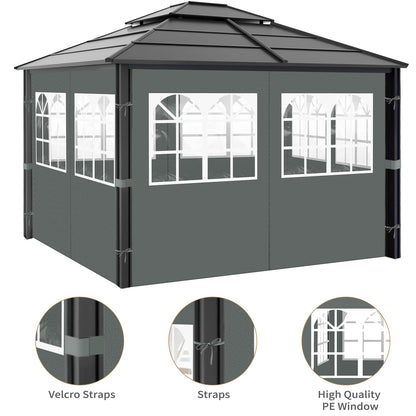 Gazebo Privacy Curtains 10' x 10' with PVC Windows, 4-Panels Side Wall with Zipper Universal Replacement for Patio, Outdoor Canopy, Garden and Backyard, Gray