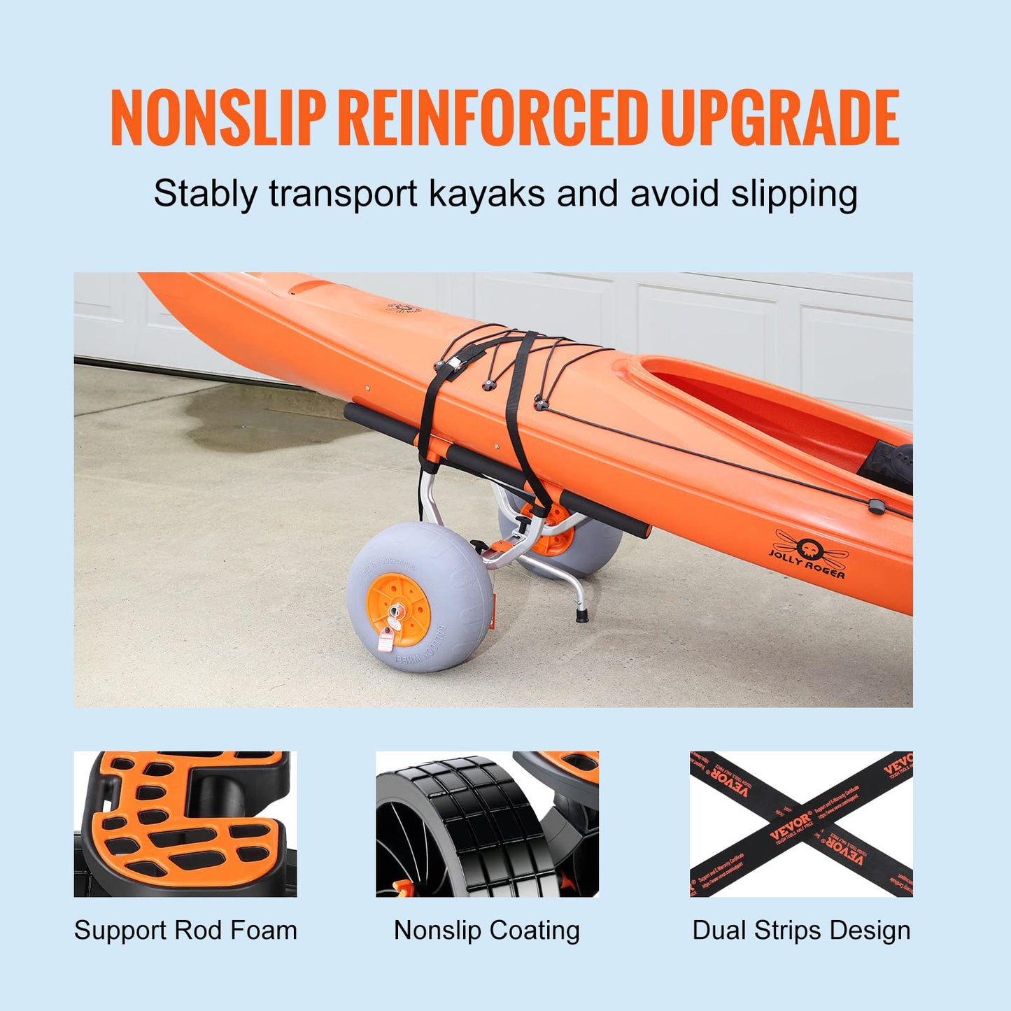 VEVOR Heavy Duty Kayak Cart, 350lbs Load Capacity, Detachable Canoe Trolley with 13'' Beach Wheels, Adjustable Carrier Width & Nonslip Support Foot, for Kayaks Canoes Paddleboards Float Mats Jon Boats