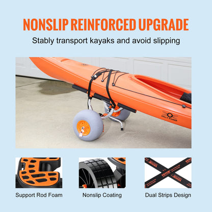 VEVOR Heavy Duty Kayak Cart, 350lbs Load Capacity, Detachable Canoe Trolley with 13'' Beach Wheels, Adjustable Carrier Width & Nonslip Support Foot, for Kayaks Canoes Paddleboards Float Mats Jon Boats