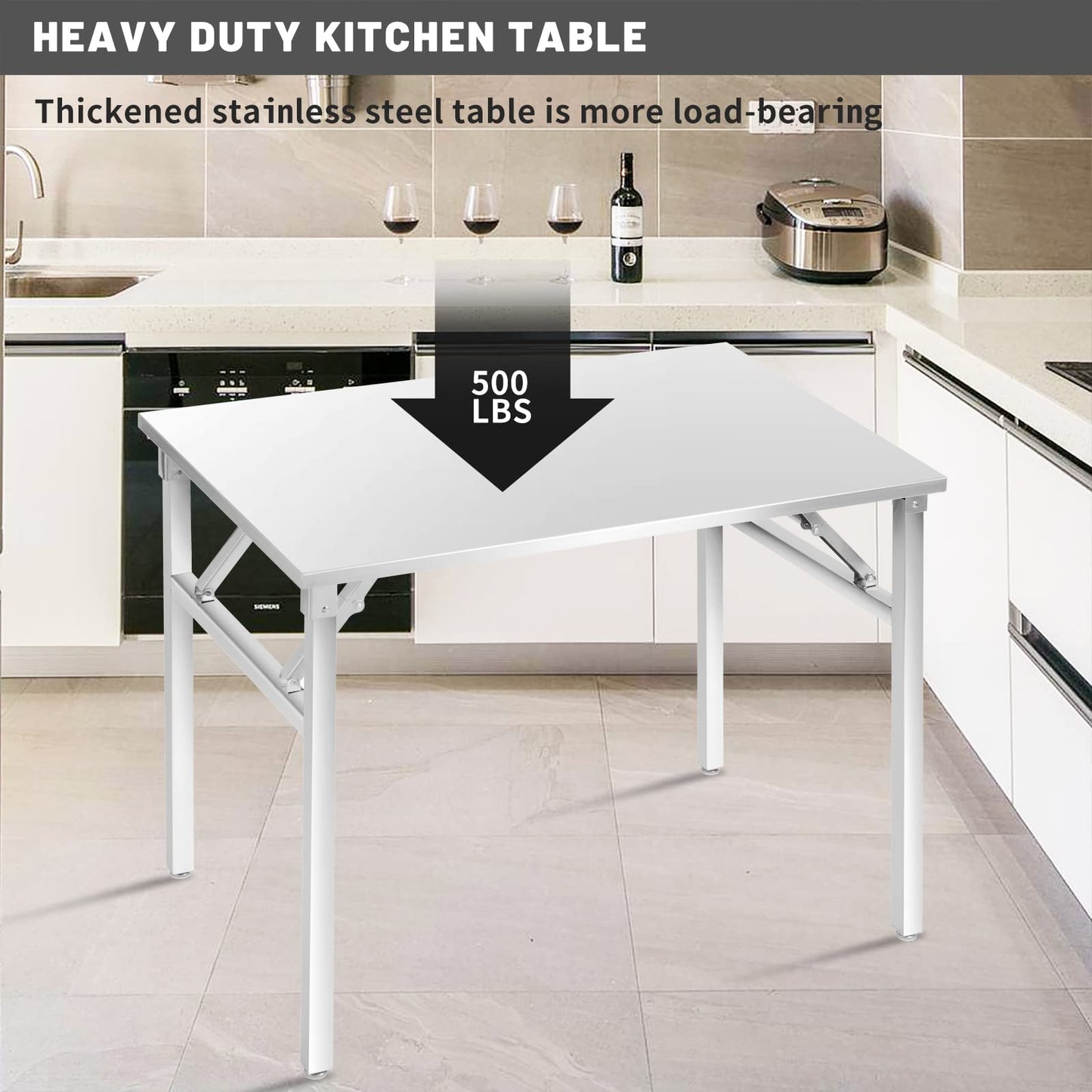 ZONERUI Small Stainless Steel Folding Table, Portable Camp Picnic Party Dining Table No Assembly Sturdy Small Folding Desk Kitchen Prep Table(32" x 16")
