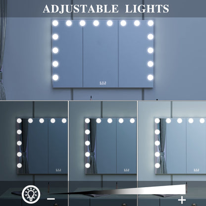 BEAUTME Large Vanity Mirror with Lights, 35.9''×24.3'' Makeup Mirror, Light up Mirror with 16 Dimmable LED Lights and 10X Magnification, 3 Colors Lights Modes, Touch Control, White