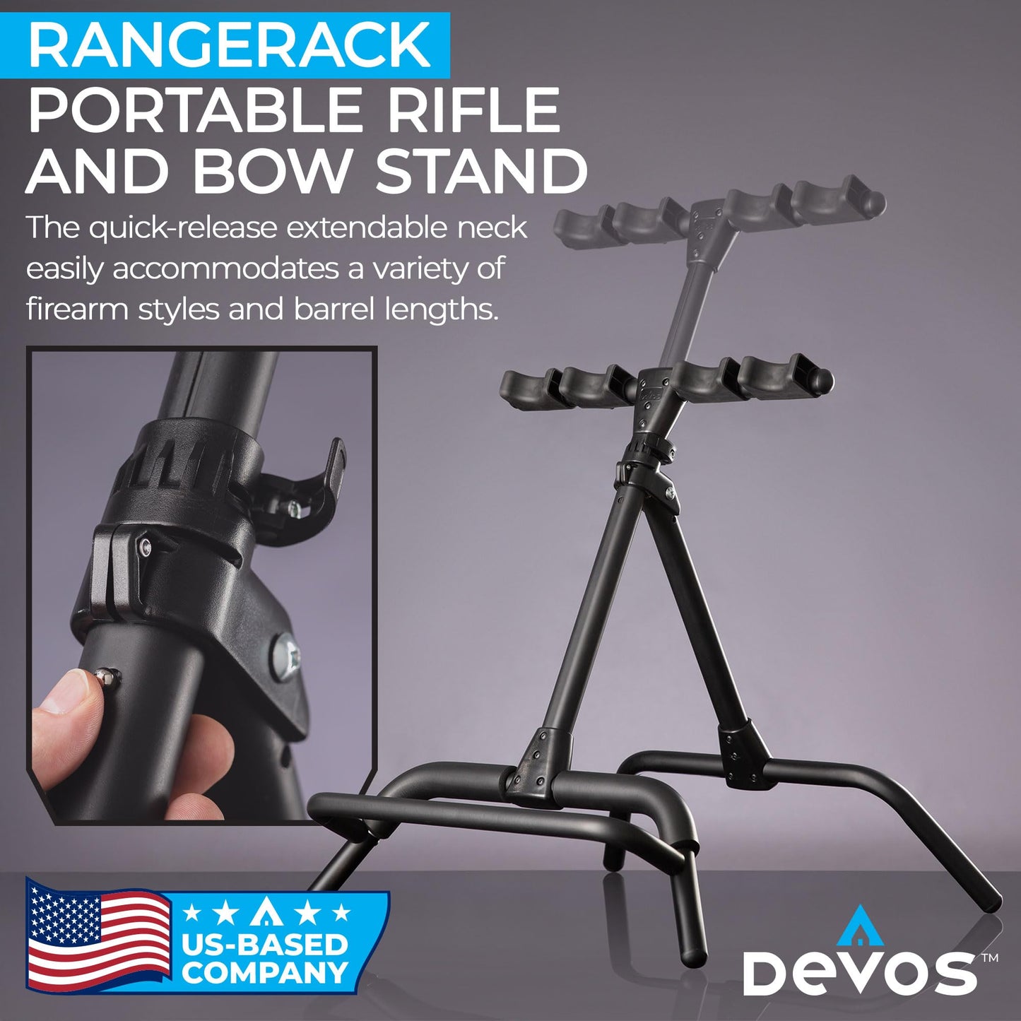 Devos Outdoor RangeRack | Portable Rifle Shotgun and Bow Stand | Ultralight Compact Folding Design | Stable for 1 to 4 Firearms or Compound Bows | Weather Resistant Aluminum Frame