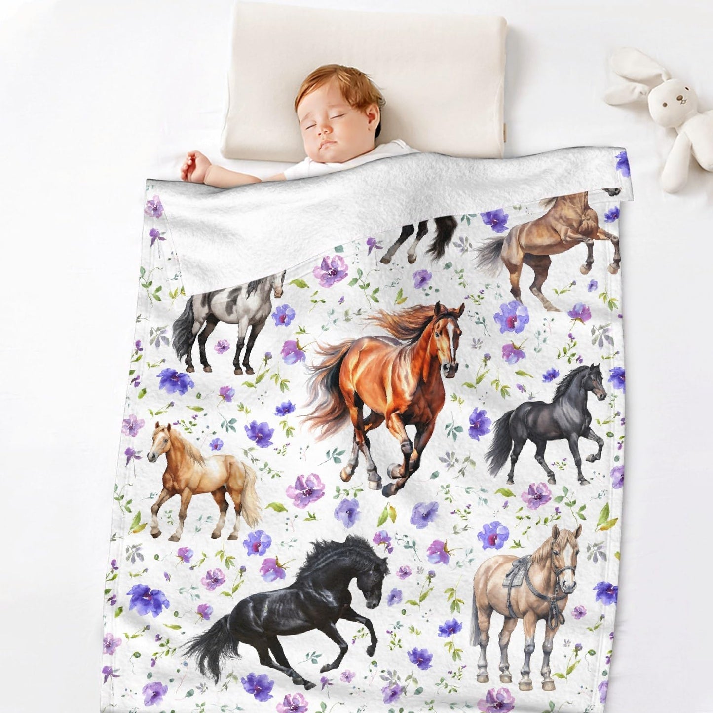 Horse Flower Blanket for Boys and Girls - Cozy Soft Flannel Lightweight Warm Gift for Horse Lovers - Used for Room Bed Camping 40"x50" for Kids Children
